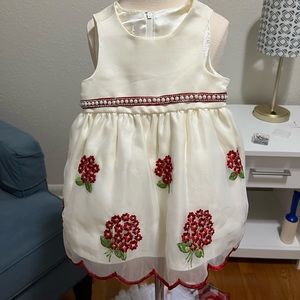 Super cute white with red hydrangea upcycled Christmas Pageant dress. 9-12 month
